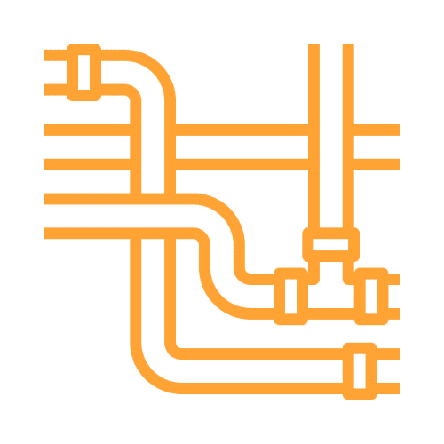 Connected pipe system icon for plumbing services