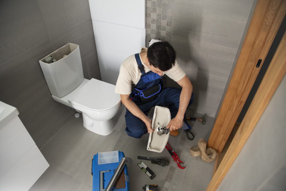 Plumber diagnosing and fixing home plumbing problems