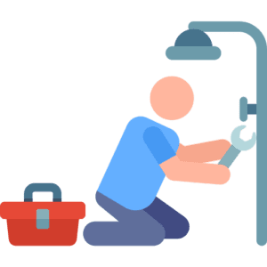 Plumbing expert with wrench icon