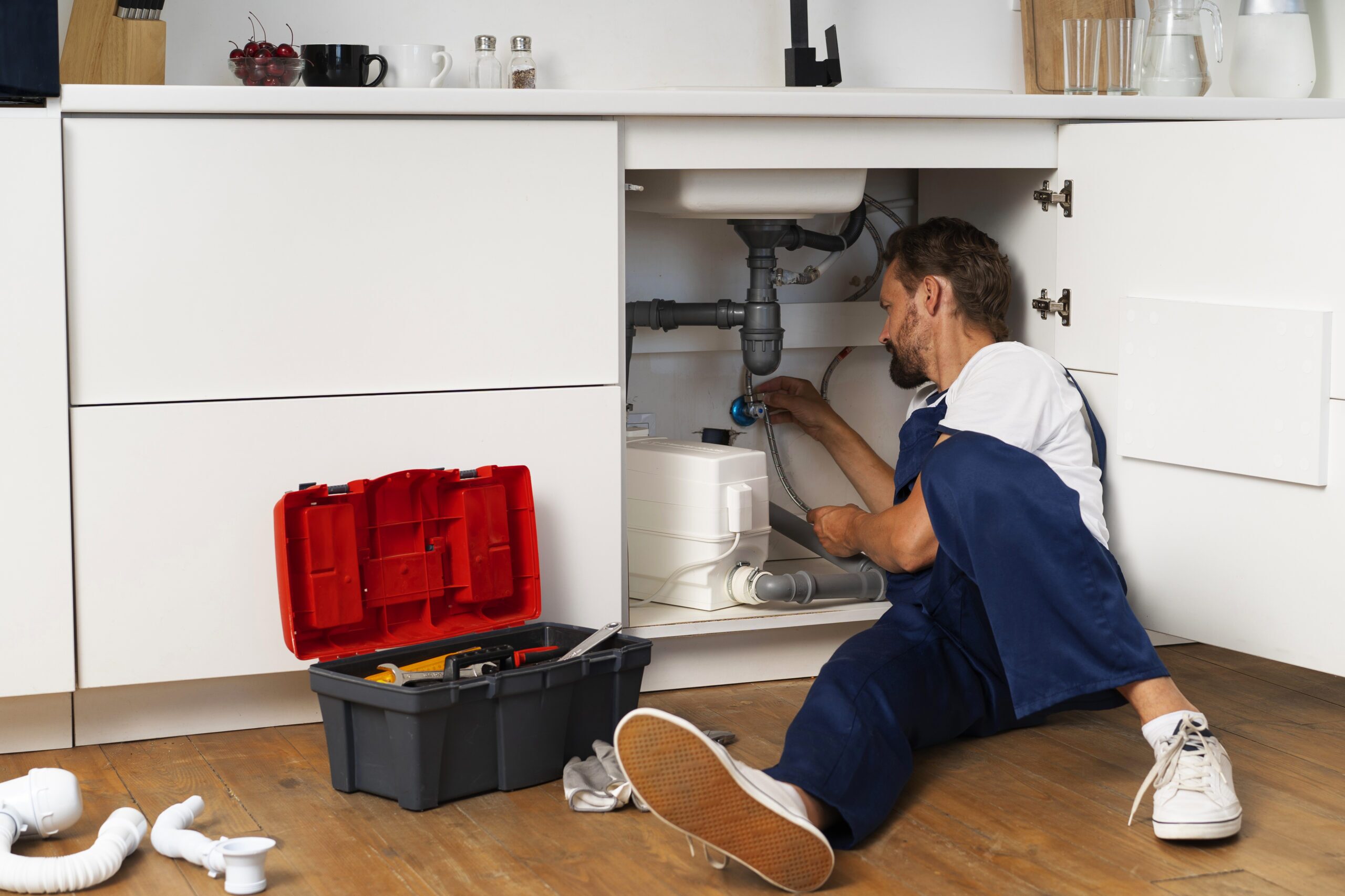 Plumbing professional installing new pipe fittings