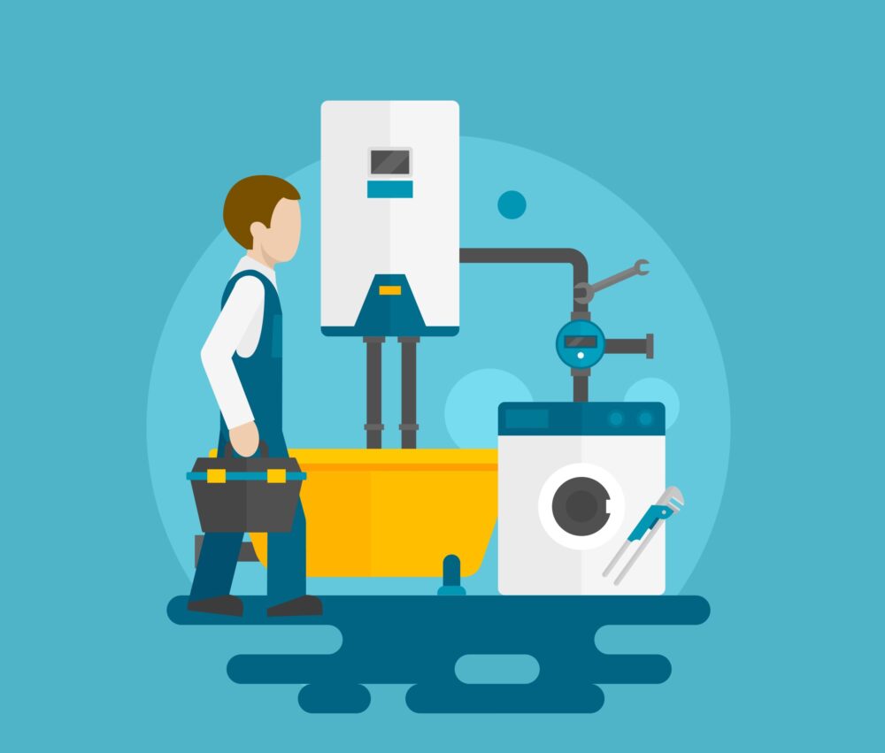 Professional plumber with tools ready for service call