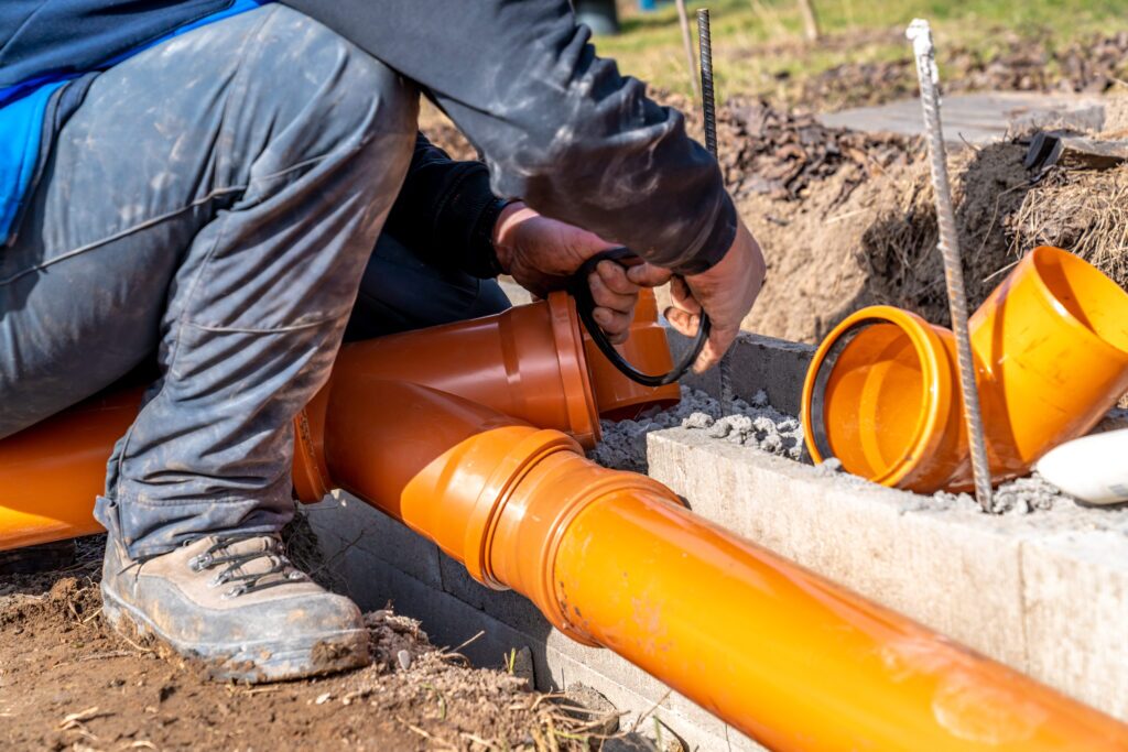 Excavated sewer line during professional repair service